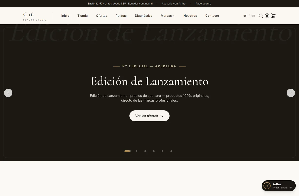 Arthur, el asesor con IA de c16beauty.com, que corre sobre AndesIA