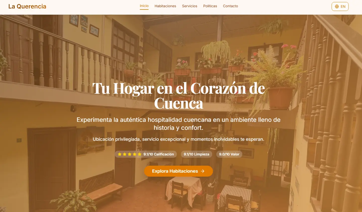 Captura del sitio web de La Querencia, hostal boutique en Cuenca